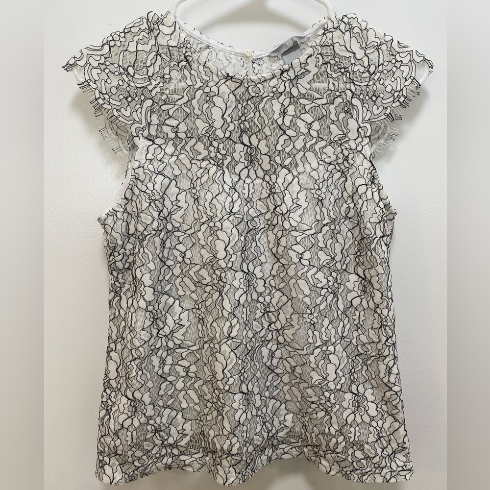 H&M Elegant Lace Floral Top - Black and White